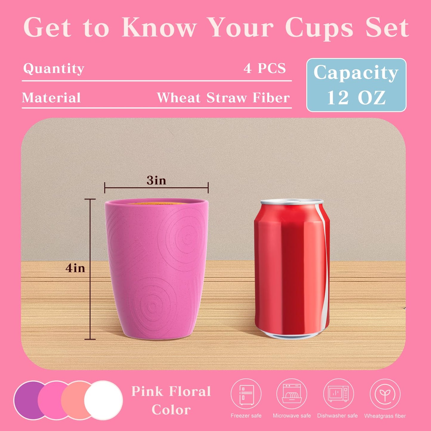 Homienly Wheat Straw Cups – Reusable, Unbreakable, Tumblers, Stackable & Dishwasher Safe