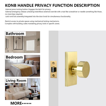 Privacy Door Knob with Reversible Keyless Push Lock, Modern Rectangular Long Plate Interior Door Lock