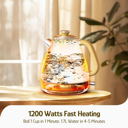 Hazel Quinn Retro Electric Kettle - 1.7 Liters / 57.5 Ounces Tea Kettle with Thermometer, All Stainless Steel, 1200 Watts Fast Boiling, BPA-free, Cordless, Automatic Shut Off.