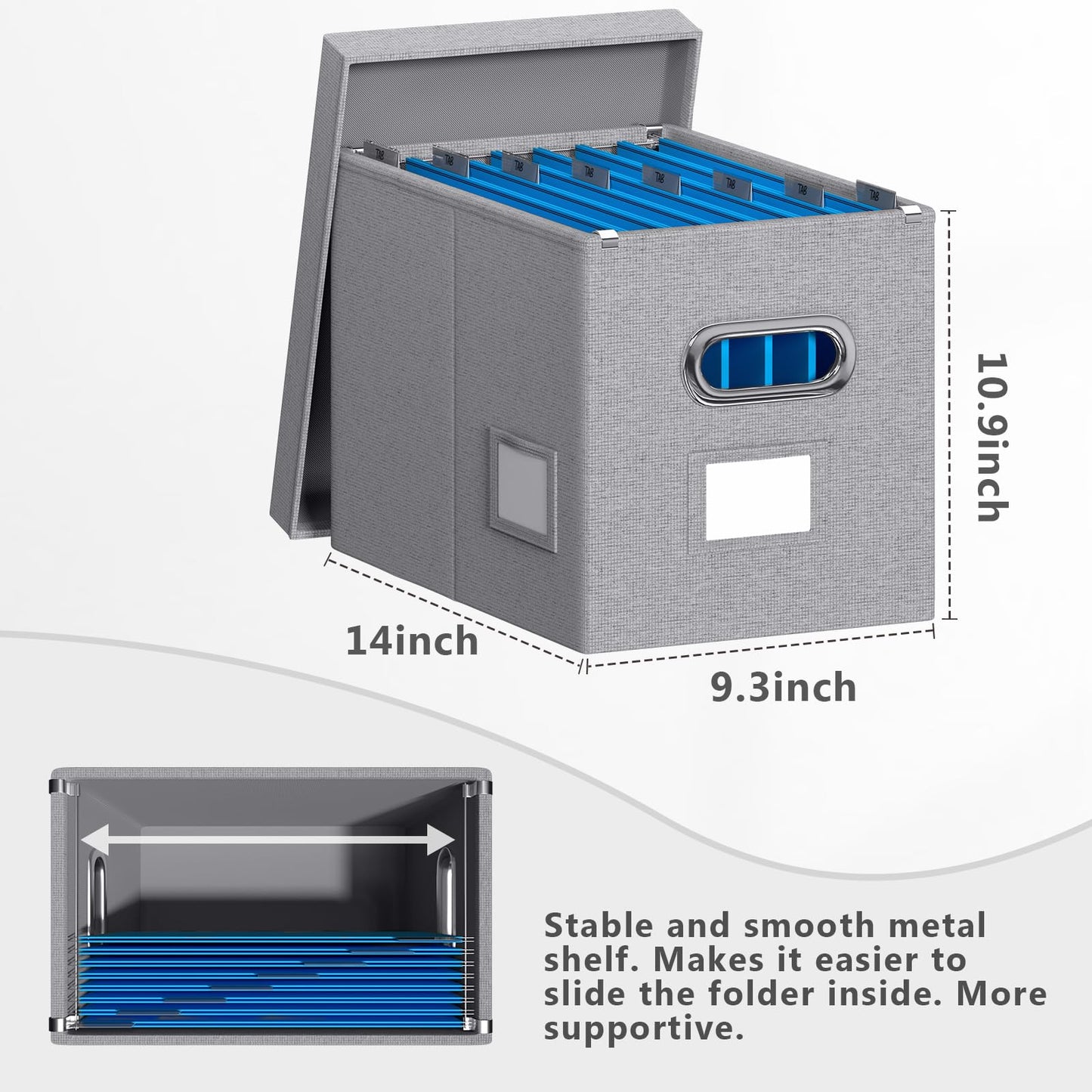 Hängeregistraturbox mit Deckel, 2er-Set, Aufbewahrungsboxen für Aktenordner, zusammenklappbarer dekorativer Aktenschrank aus Leinen für Büro/Zuhause (35,6 x 23,5 x 27,6 cm) (Marineblau) 