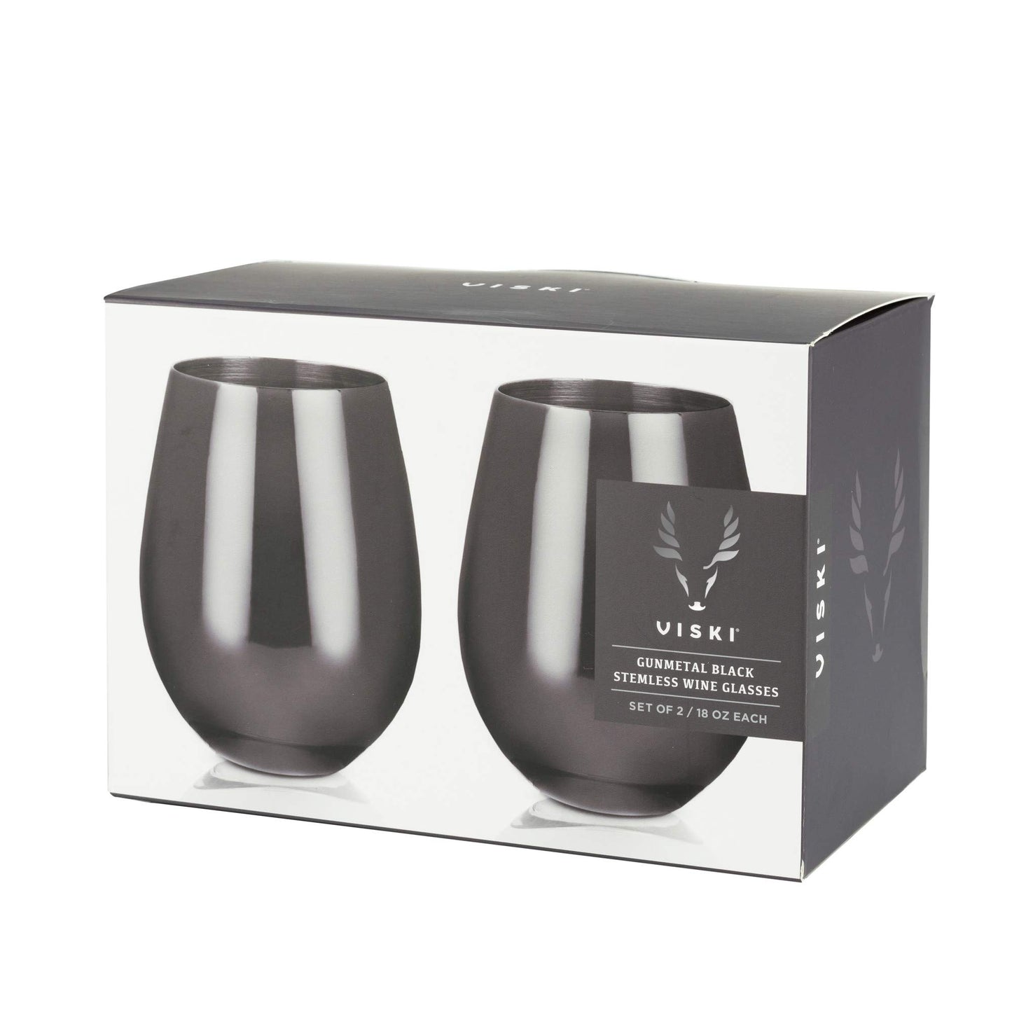 Viski Gold Wine Glasses, Stemless Wine Glass Set, Stainless Steel with Gold Finish, 18 Ounces, Set of 2, Gold