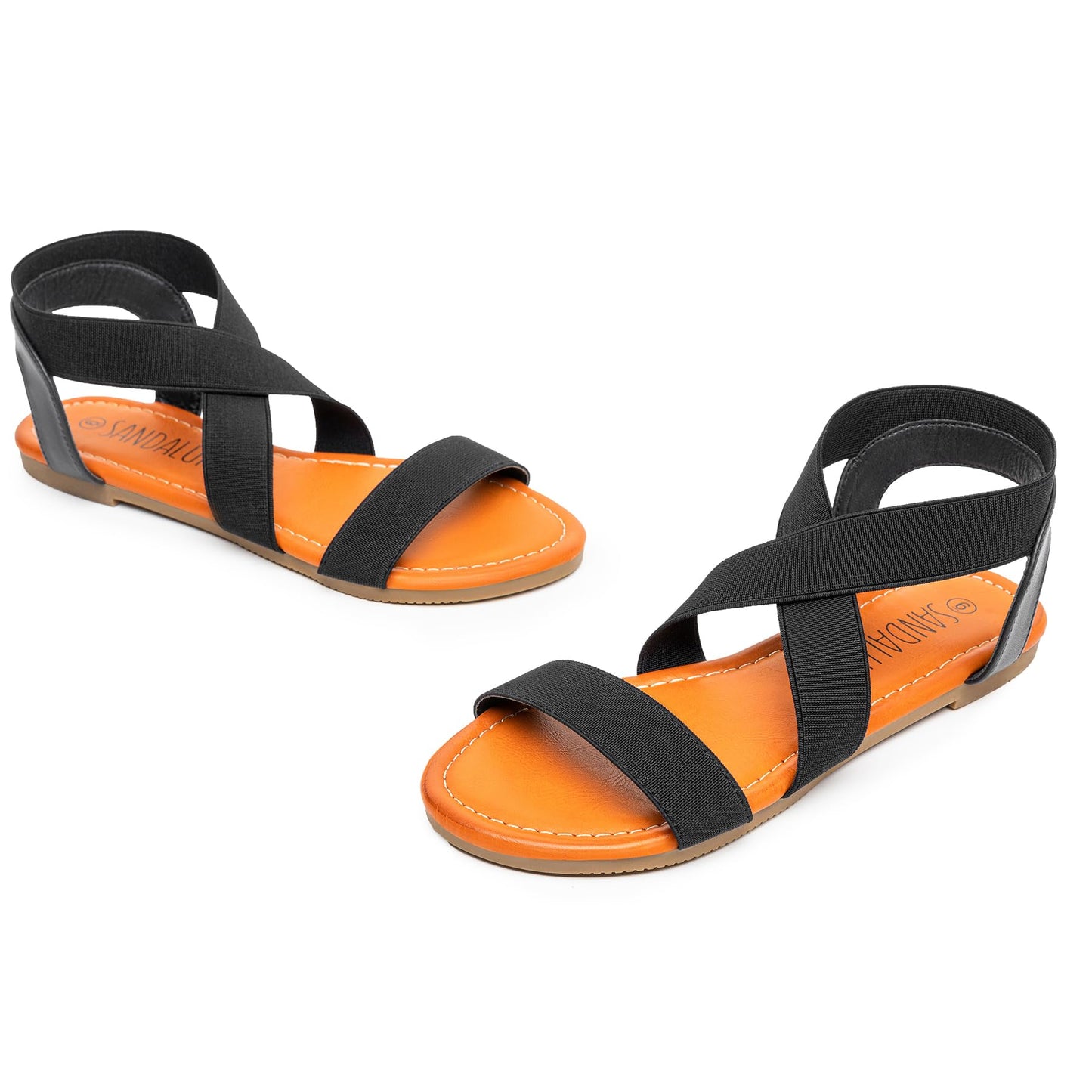 SANDALUP Elastic Ankle Strap Flat Sandals for Women