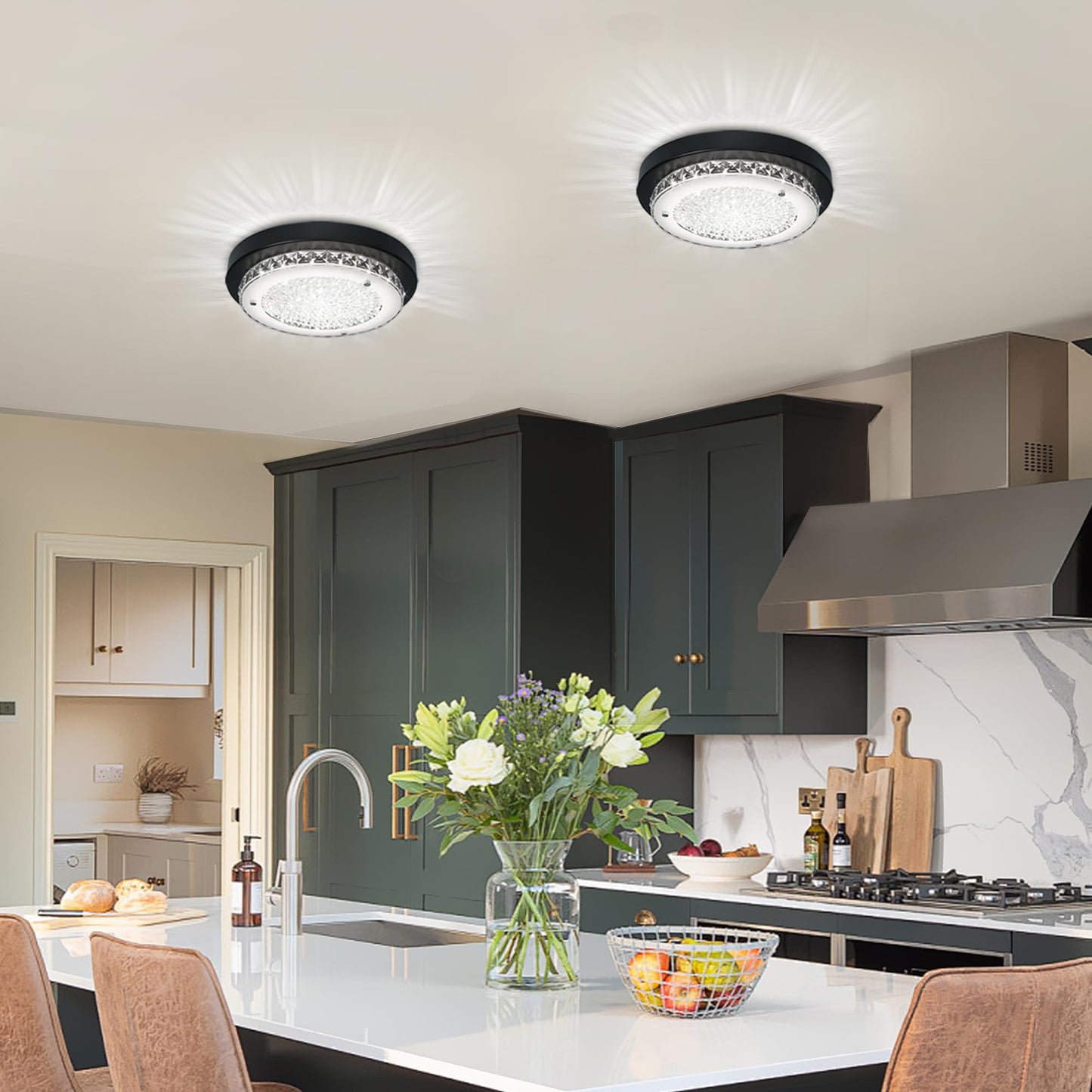 Black Crystal Flush Mount Ceiling Light – Modern Dimmable LED