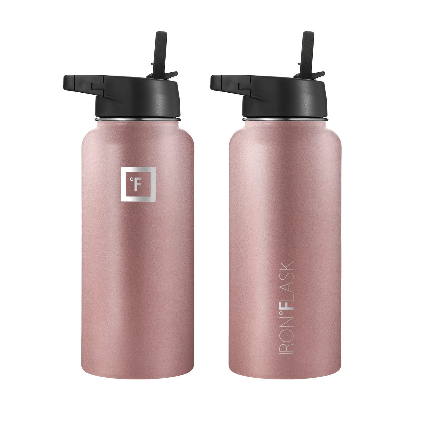 Bouteille d'hydratation de camping et de randonnée IRON °FLASK avec 3 couvercles - Bouteille d'eau en acier inoxydable, à double paroi et isolée sous vide - Anti-fuite et sans BPA (Dark Night, Straw - 32 oz) 