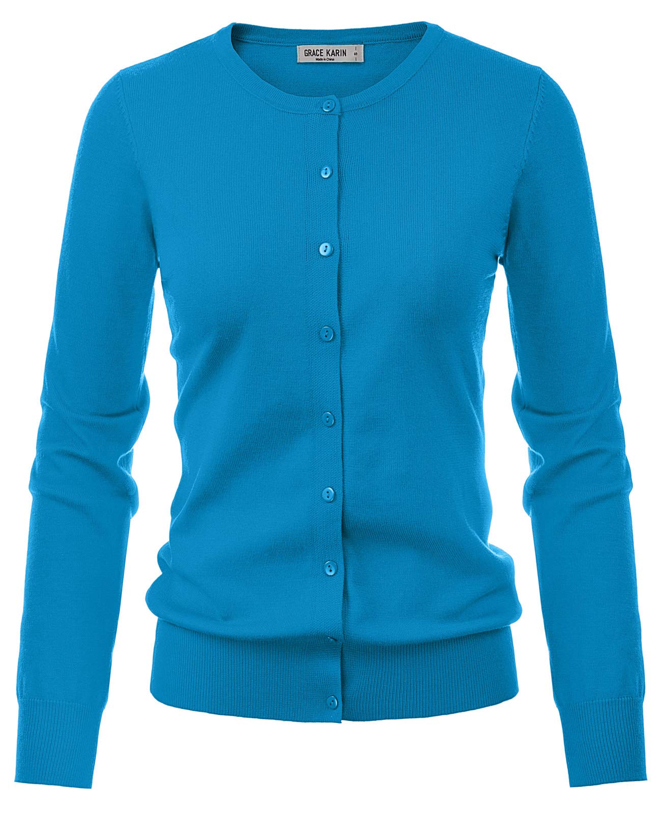 GRACE KARIN Cardigan en tricot à manches longues et col ras du cou pour femme