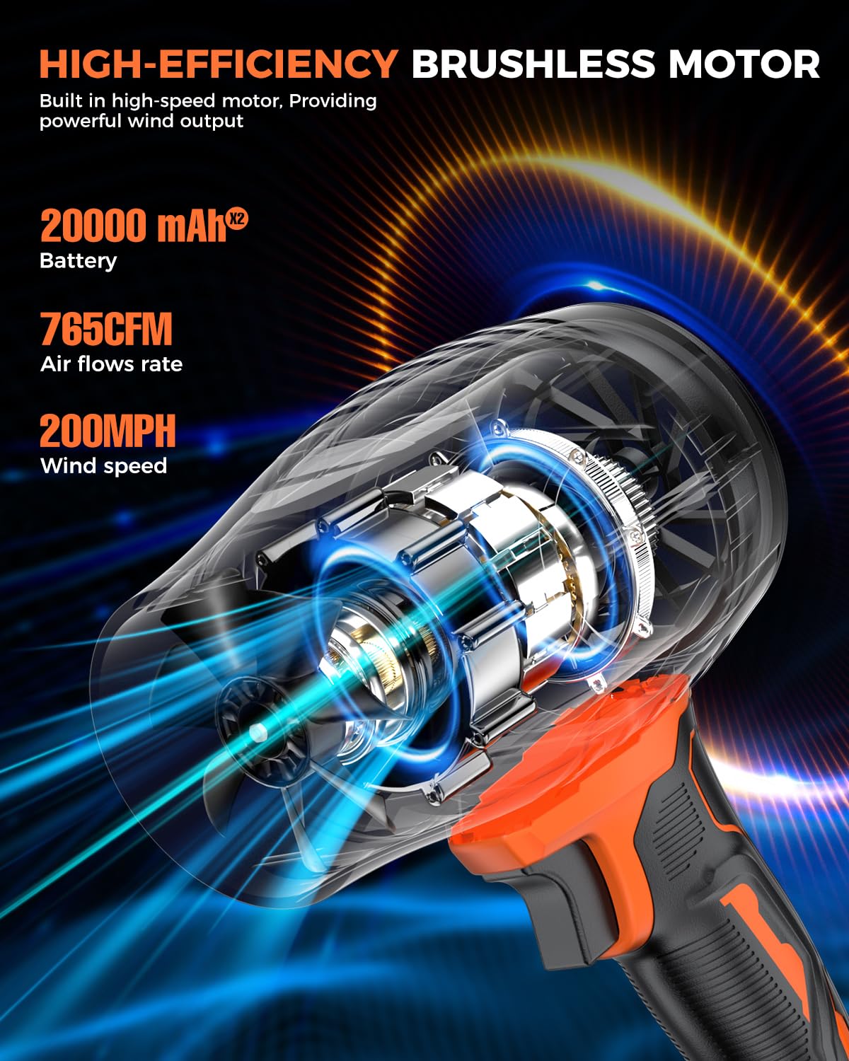 Leaf Blower Cordless with Battery and Charger,980,000 RPM,Extended Nozzle,Lightweight Handheld Design,Blower for Patio, Lawn, Yard, Deck Cleaning（Reddish Orange）