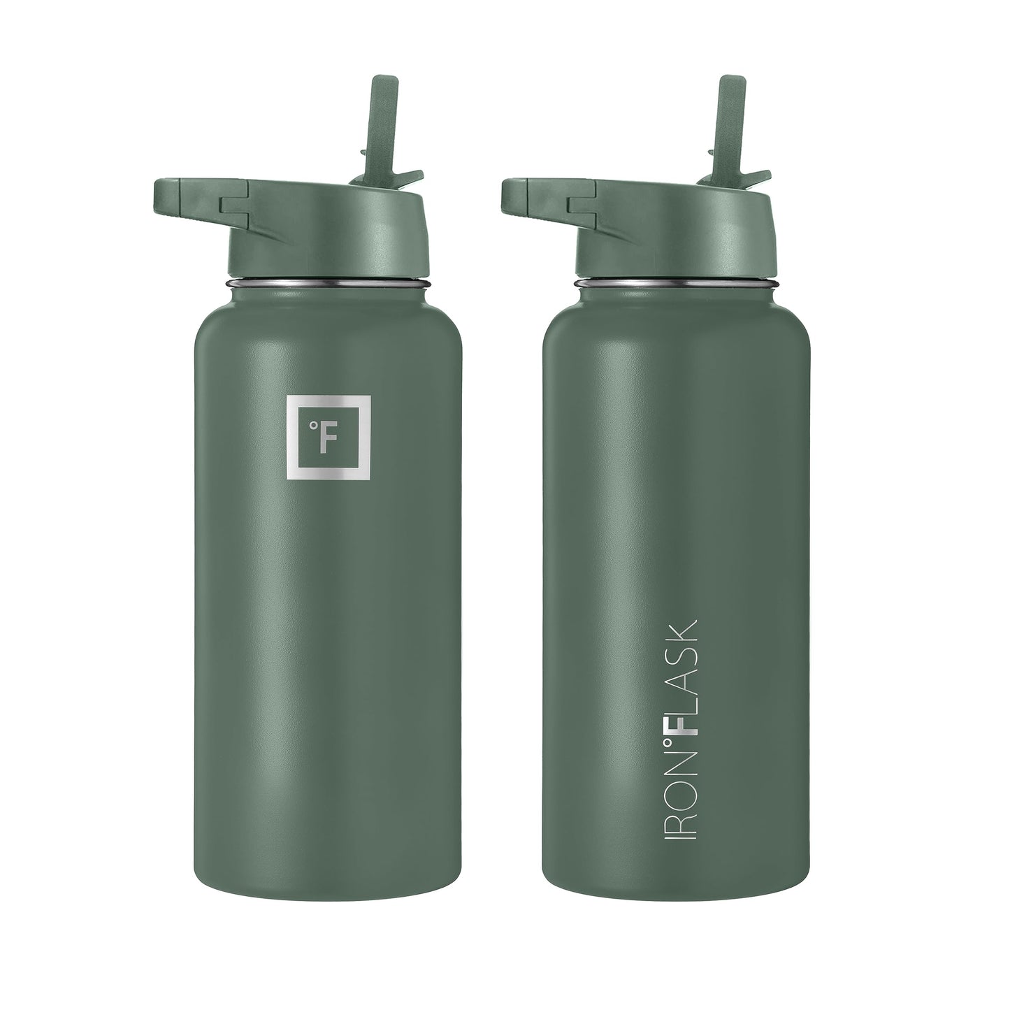 Bouteille d'hydratation de camping et de randonnée IRON °FLASK avec 3 couvercles - Bouteille d'eau en acier inoxydable, à double paroi et isolée sous vide - Anti-fuite et sans BPA (Dark Night, Straw - 32 oz) 