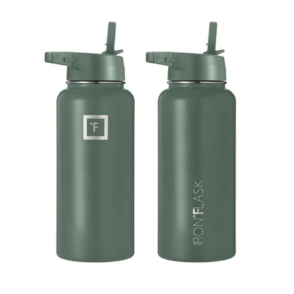 IRON °FLASK 32 oz Stainless Steel Water Bottle – Vacuum Insulated, Leak-Proof, BPA-Free, with 3 Lids (Straw Included)