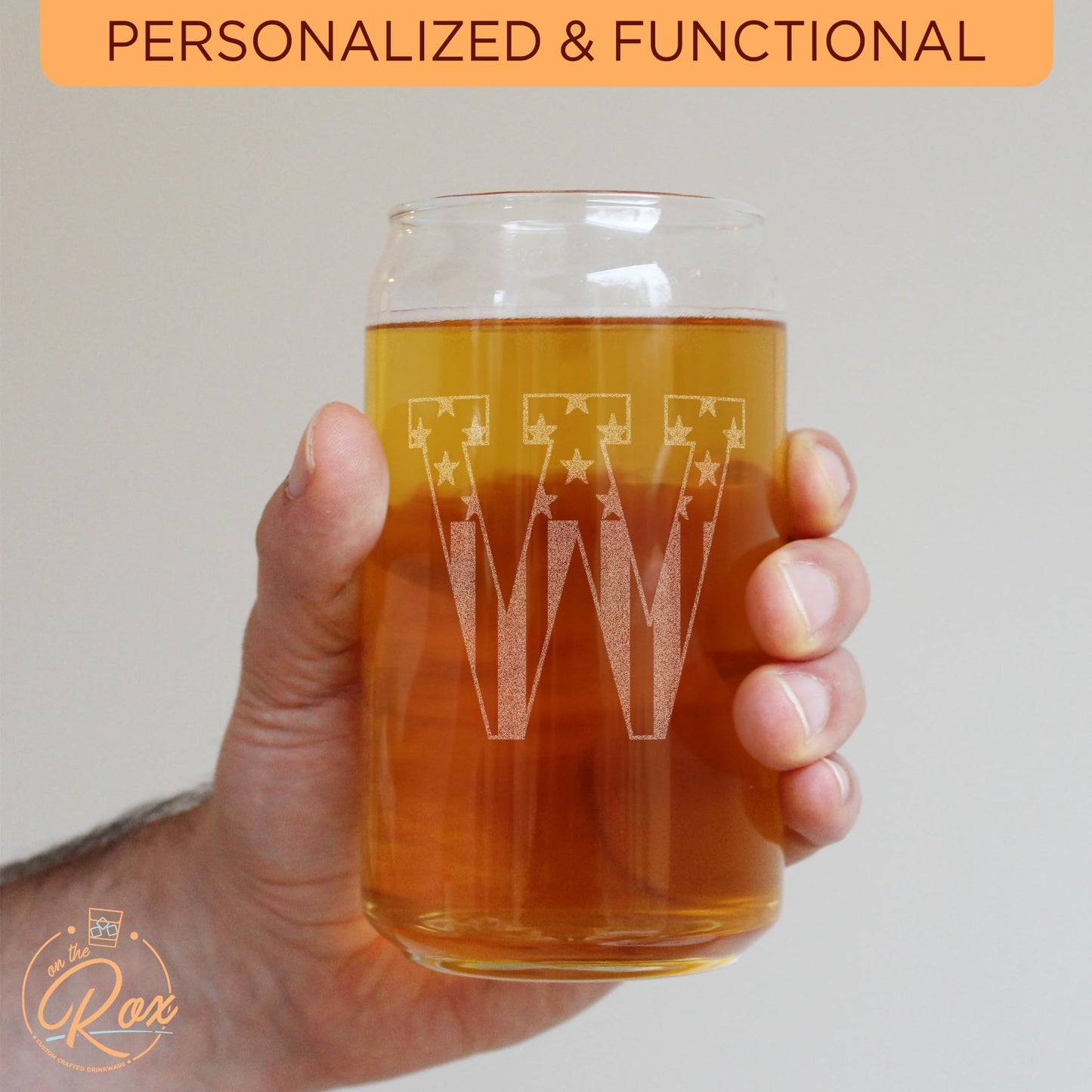 Monogram Beer Glasses for Men (A-Z) 16 oz - Engraved Beer Gifts for Men Brother Son Dad Neighbor - Unique Christmas Gifts for Him - Personalized Drinking Gift Beer Glass Mugs (J)