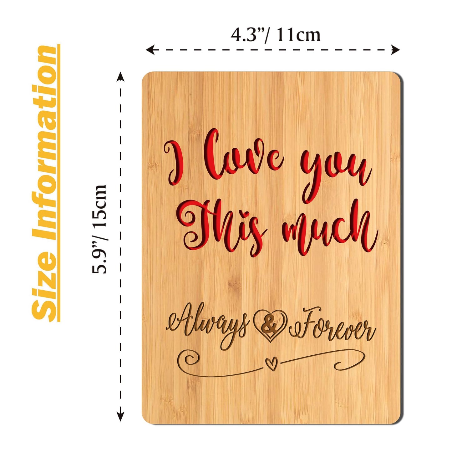 Cartes de vœux en bois de bambou faites à la main avec des cœurs Amour pour femme mari petite amie elle lui amis anniversaire mariage utilisation durable 