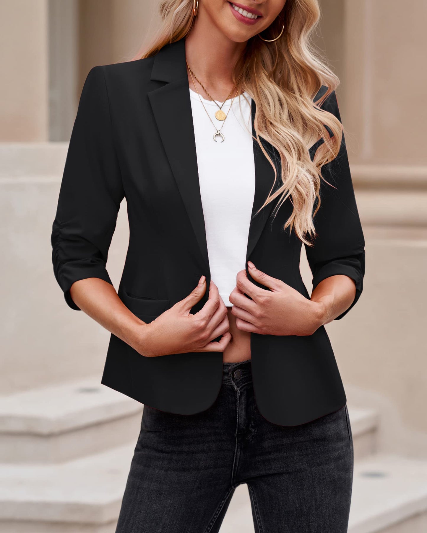 LookbookStore Blazer für Damen Anzugjacken Eleganter Blazer mit 3/4-Ärmeln Business-Casual-Outfits für die Arbeit