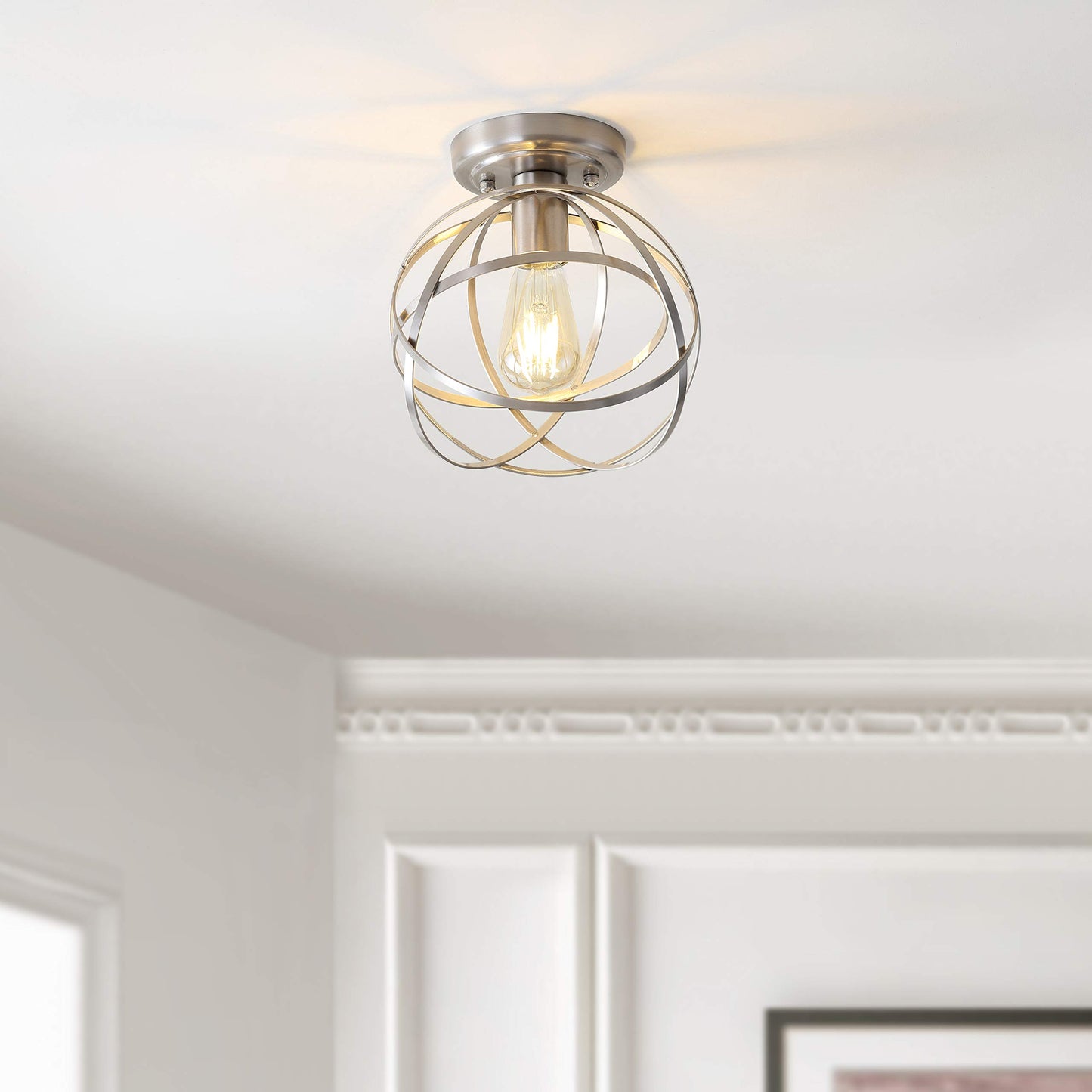 JONATHAN Y JYL9515B Alba 8.5" Metal Orb LED Flush Mount Contemporary Dimmable, 2700K Cozy Warm Light, for Kitchen,Hallway,Bathroom,Stairwell, Nickel