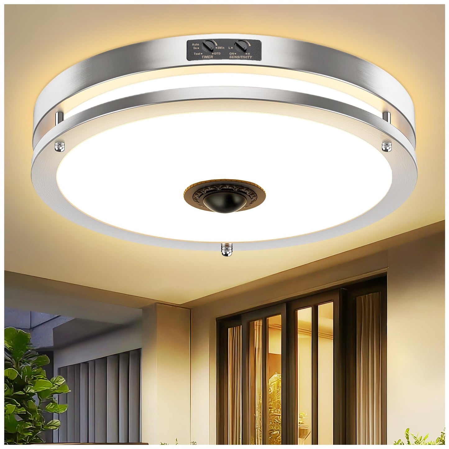 Motion Sensor LED Ceiling Light – Adjustable Color Temp, Outdoor Flush Mount