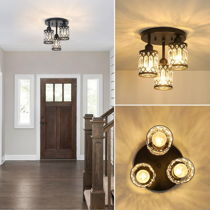 Crystal Semi Flush Ceiling Light – Modern Black Fixture, Clear Shade