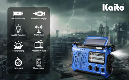 Kaito KA500BU 5-Way Powered Emergency AM/FM/SW Weather Alert Radio, Blue