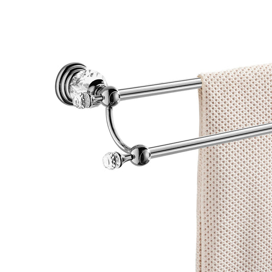 Barre porte-serviettes chromée WINCASE, porte-serviettes double réglable, porte-serviettes de salle de bain en cristal argenté fixé au mur 