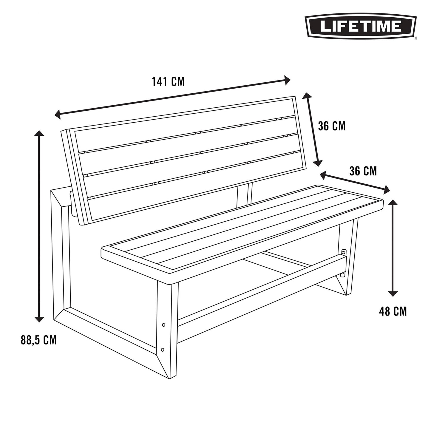 Banc convertible d'extérieur LIFETIME 60253, 55 pouces, gris port 