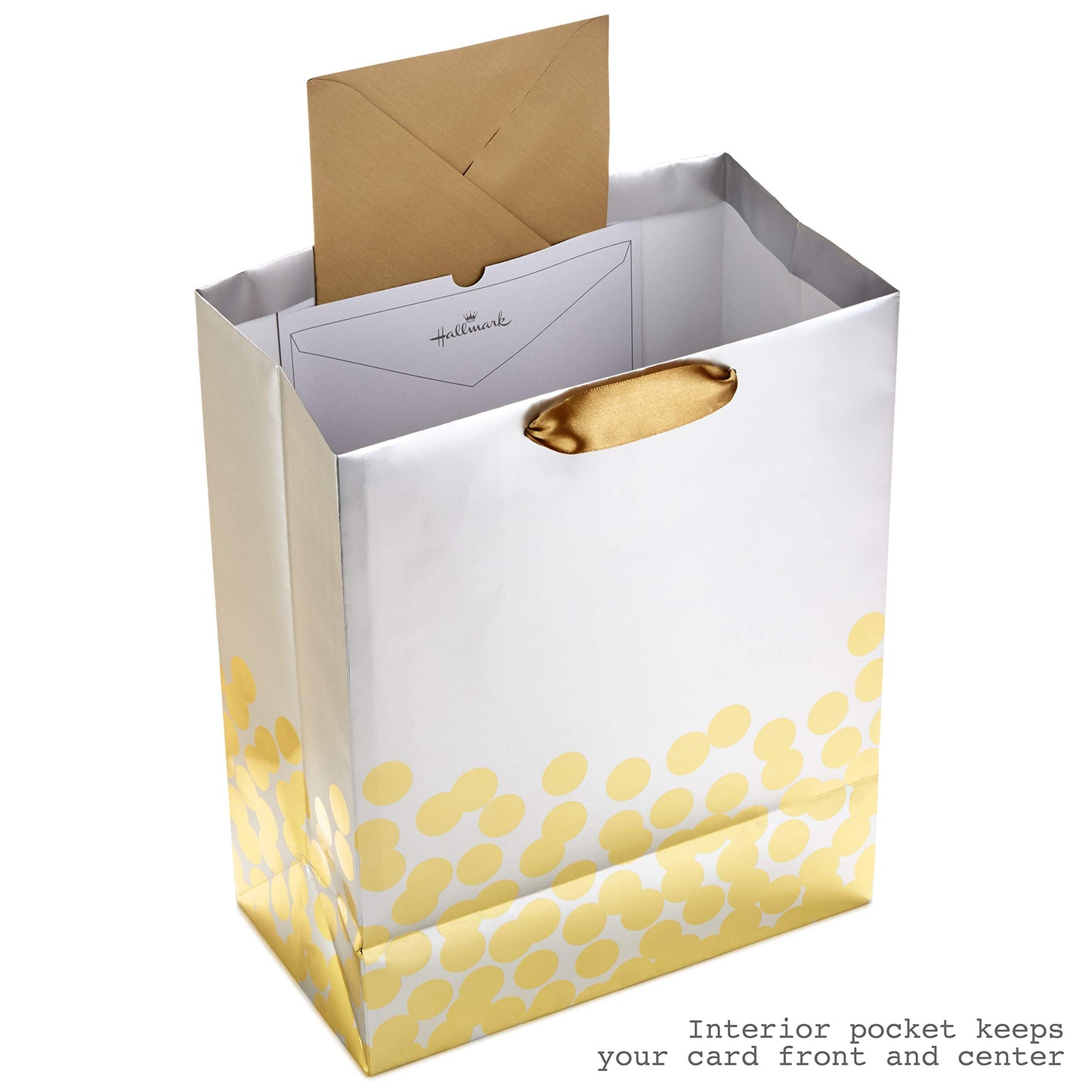 Hallmark 17" Extra Large Gift Bag with Tissue Paper (White with Gold Polka Dots) for Christmas, Hanukkah, Weddings, Engagements, Bridal Showers, Graduations, Retirements, Birthdays, Valentine's Day