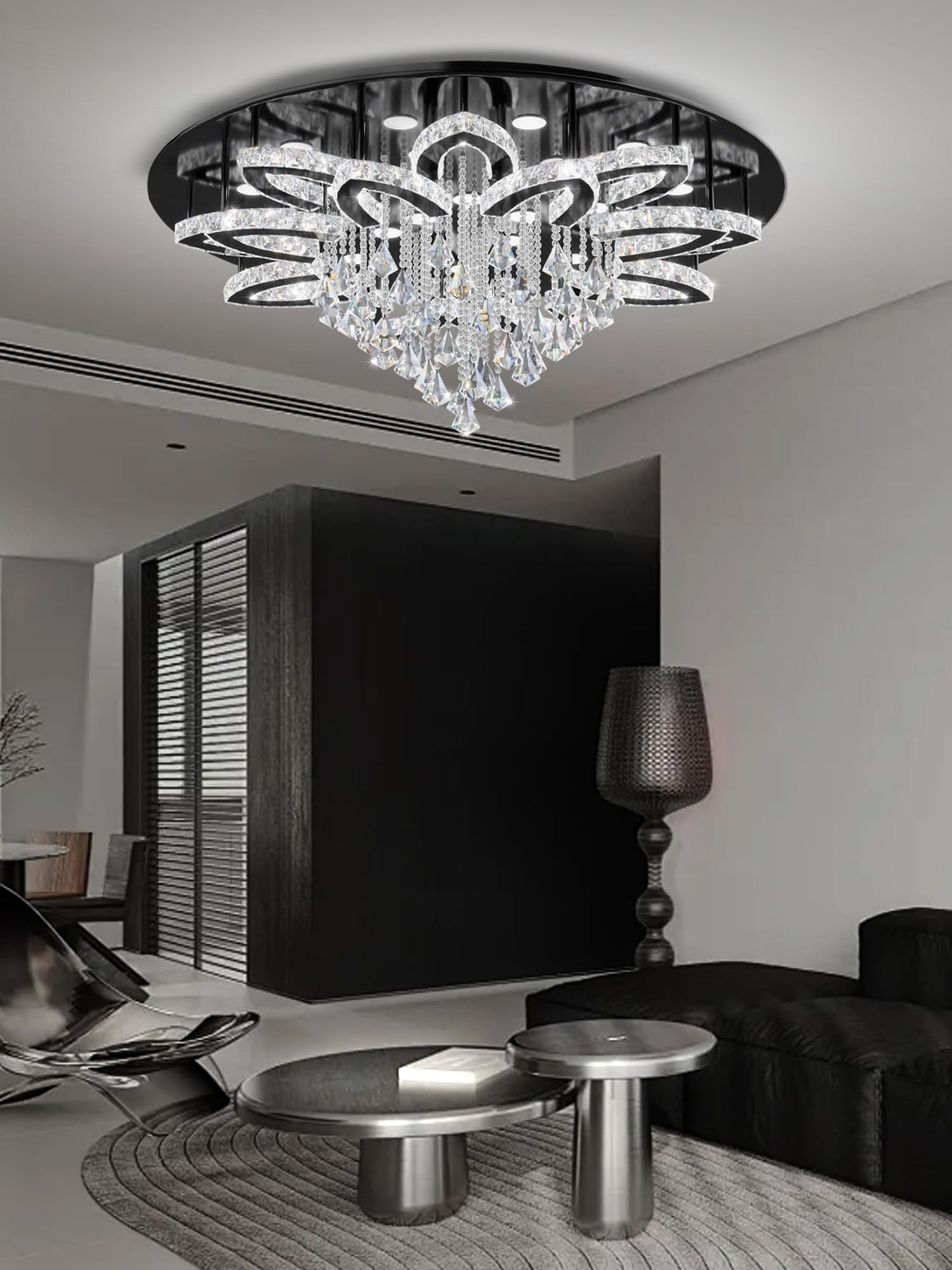 Flashing God W40 Modern Crystal Chandelier for Living Room Crystal Flush Mount LED Gold Ceiling Light Fixture for Foyer Dining Room Hallway Dimmable 2700k 4500k 6000k