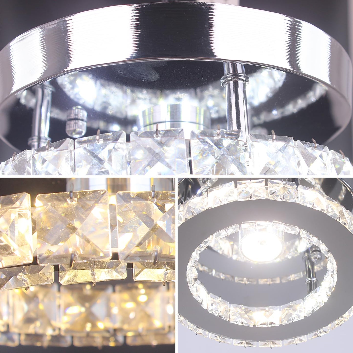 Dimmable Mini Crystal Chandeliers Modern Flush Mount Ceiling Light Fixture Round LED Crystal Chandelier Hallway Light Bedroom Bathroom Kitchen Office