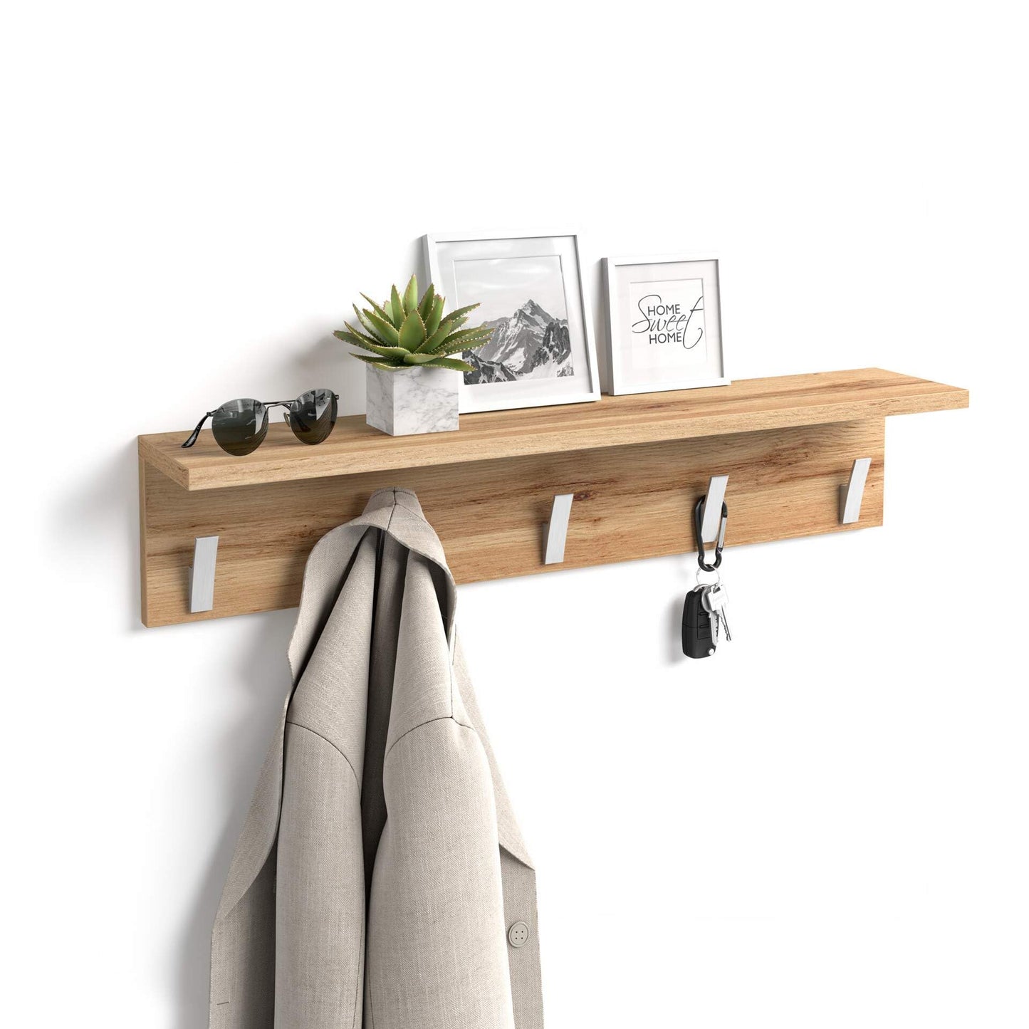 Mobili Fiver, Wall coat hanger, Rachele, 23.62 in, Concrete Effect, Black, 23.6" x 5.9" x 6.6 ", Laminate-finished/Aluminium, Coat Rack for Bathroom, Bedroom, Entrance, Italian Furniture