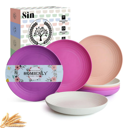 Homienly Wheat Straw Dinner Plates – Unbreakable set of 8