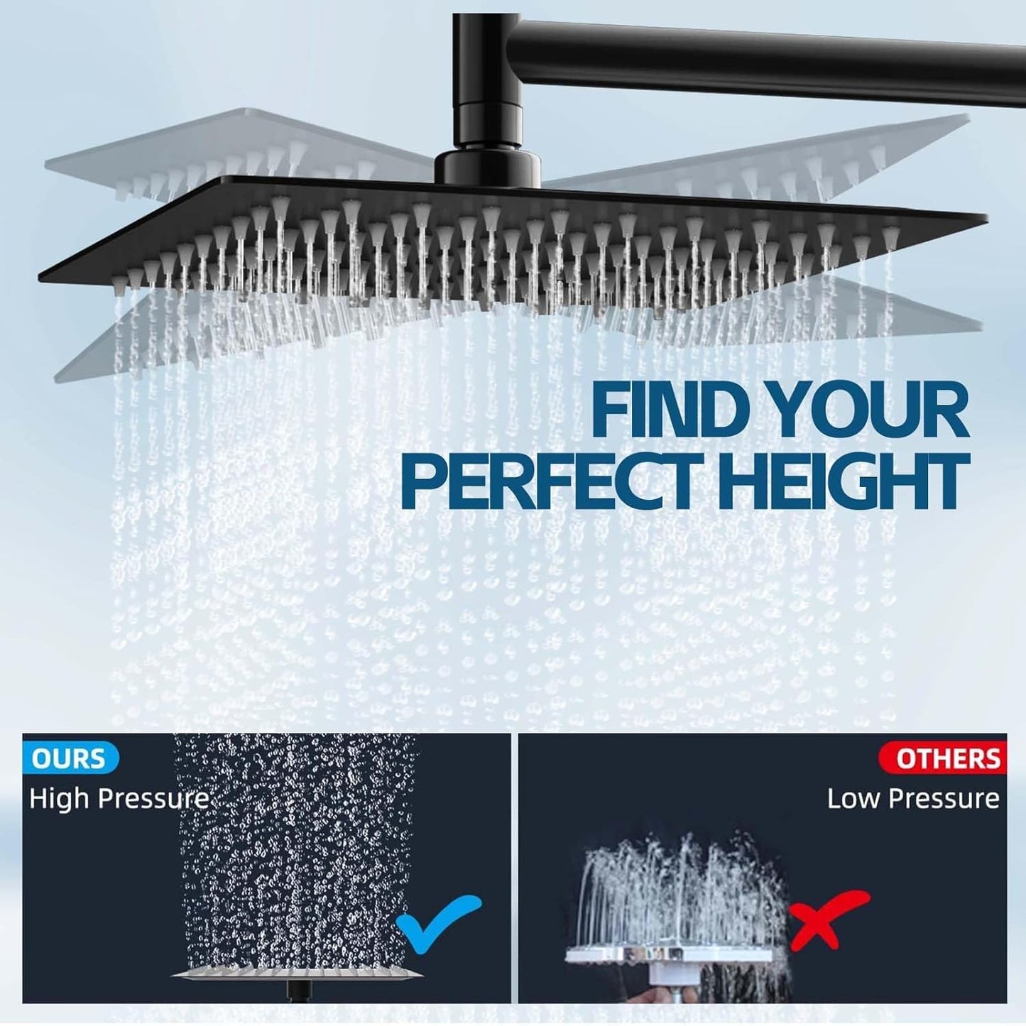 Pommeau de douche, pommeau de douche à effet pluie de 10 pouces avec jet portatif combiné, 3 jets d'eau portatifs avec tuyau de douche de 60 pouces de long (argent) 