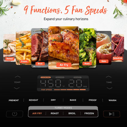 COSORI 6-Qt Air Fryer TurboBlaze – 9-in-1 Compact Oven, 90–450°F, Fast Turbo Mode, Grey, Low Oil Cooking, Roast, Bake, Reheat