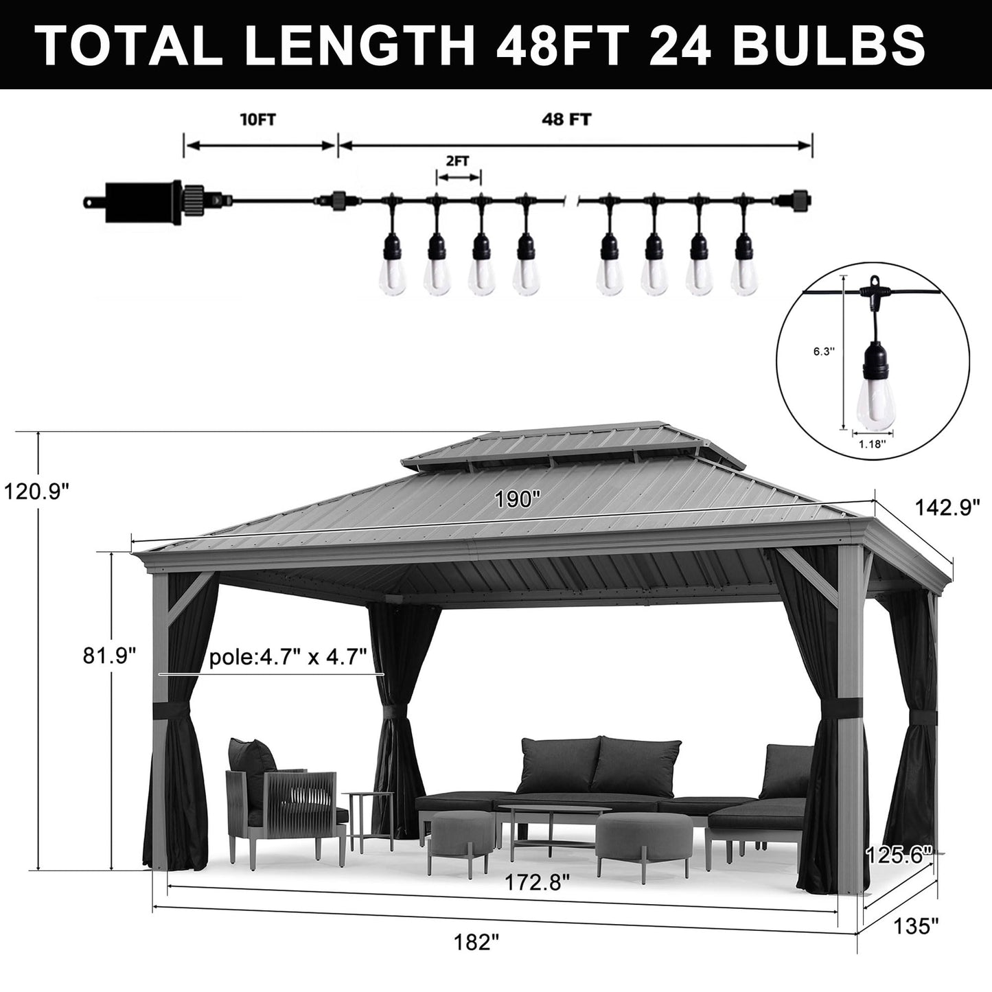 PURPLE LEAF 14' x 20' Patio Hardtop Gazebo with Light Metal Roof Heavy Duty Wind Resistance Outdoor Permanent Large Pavilion Gazebo for Patio Deck and Garden, Netting and Curtains Included, Light Grey