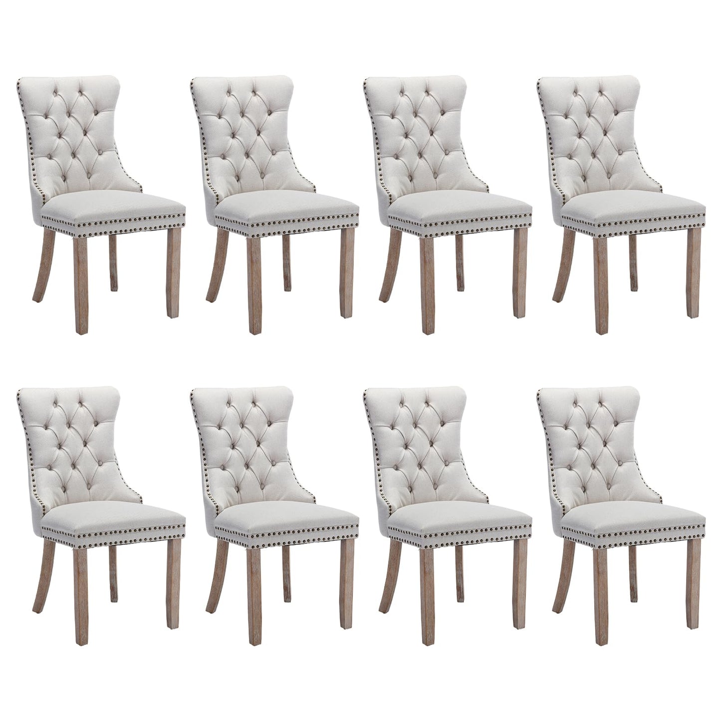 SoarFlash Leather Dining Chairs Set of 8, Tall Back Side Chair, Modern Upholstered Side Chair with Button Back Ring, Solid Wood Legs (Black&Grey)