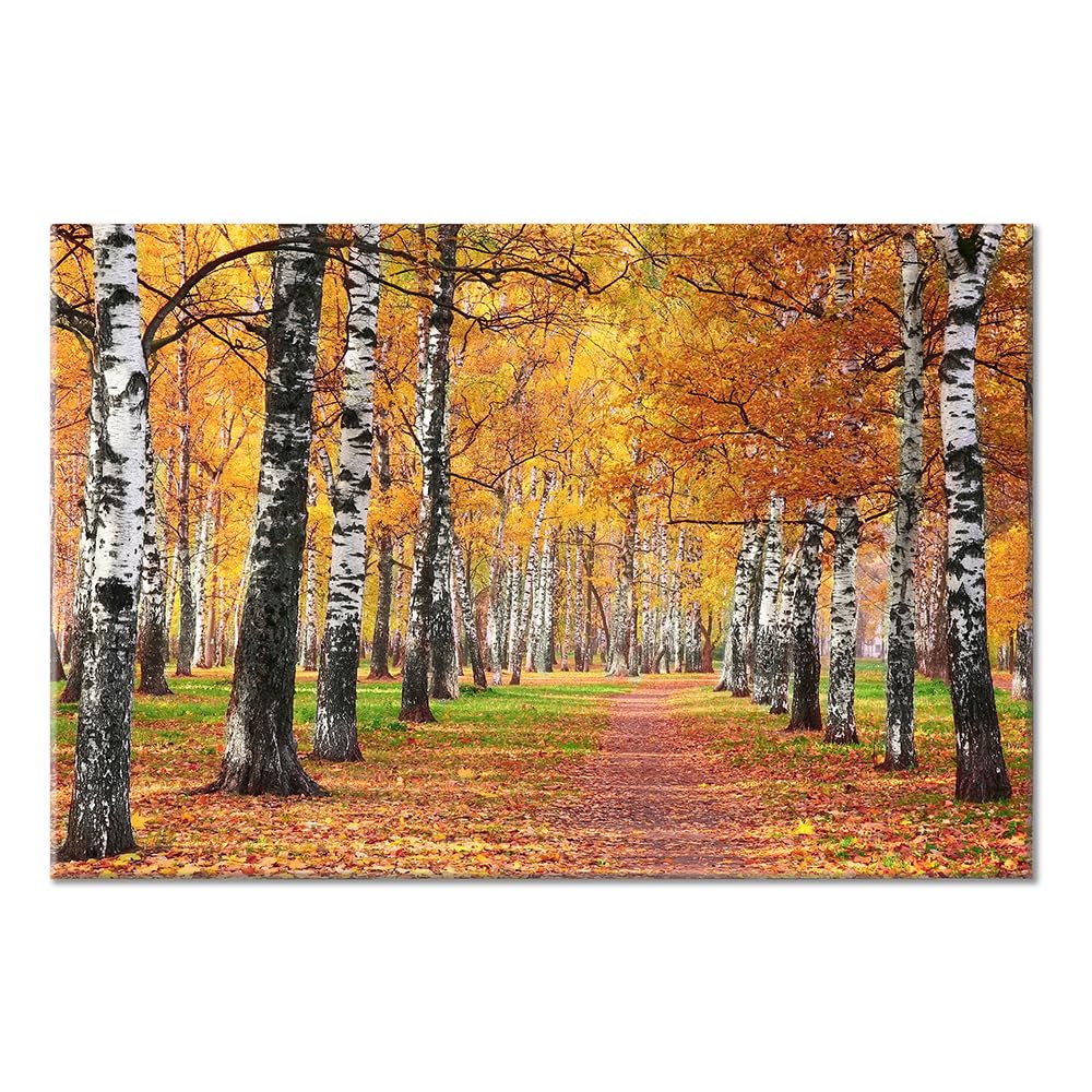 UTOP-art Pink Flower Picture Wall Art: Forest Tree Path Artwork Landscape Painting on Wrapped Canvas for Living Room (36'' x 24'' x 1 Panel)