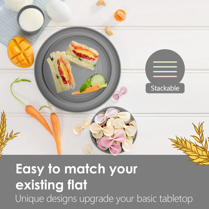 Teivio 16-Piece Wheat Straw Dinnerware Set – Grey | Plates, Bowls, Cups, Unbreakable, Service for 4