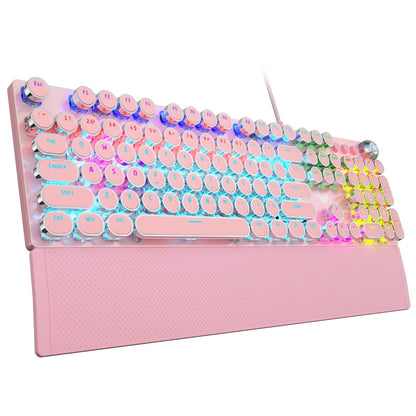 AULA F2088 Mechanical Gaming Keyboard – Blue Switches, Rainbow LED Backlit, Media Knob, Wrist Rest, Retro Typewriter Keycaps, USB Wired