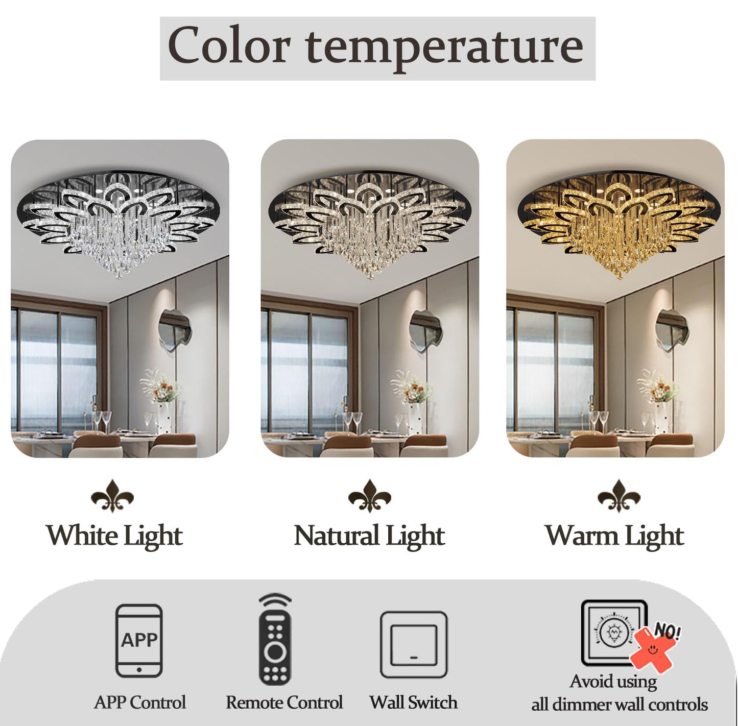 Flashing God W40 Modern Crystal Chandelier for Living Room Crystal Flush Mount LED Gold Ceiling Light Fixture for Foyer Dining Room Hallway Dimmable 2700k 4500k 6000k