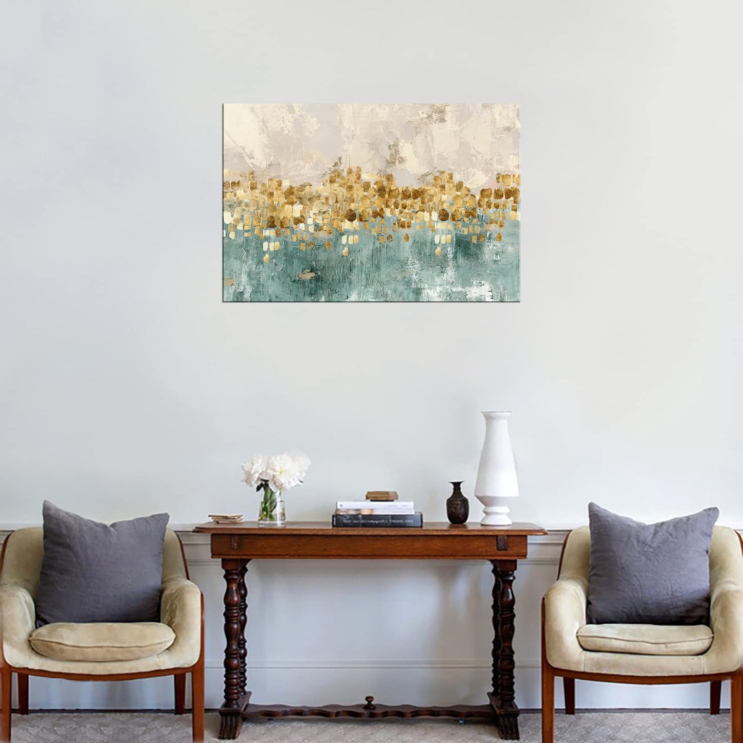 DZL Art A74675 Gold Abstract Painting Modern Decor Wall Art Gold Canvas Gray Painting Contemporary Decor Gray Abstract Canvas Living Room Art Painting