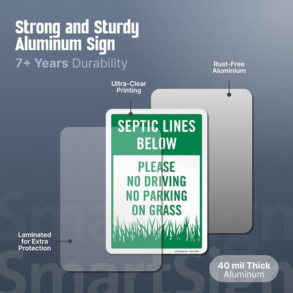 SmartSign Septic Lines Below Yard Sign, 10 x 7 in Aluminum Lawn Sign with 18 in Stake, Green & White