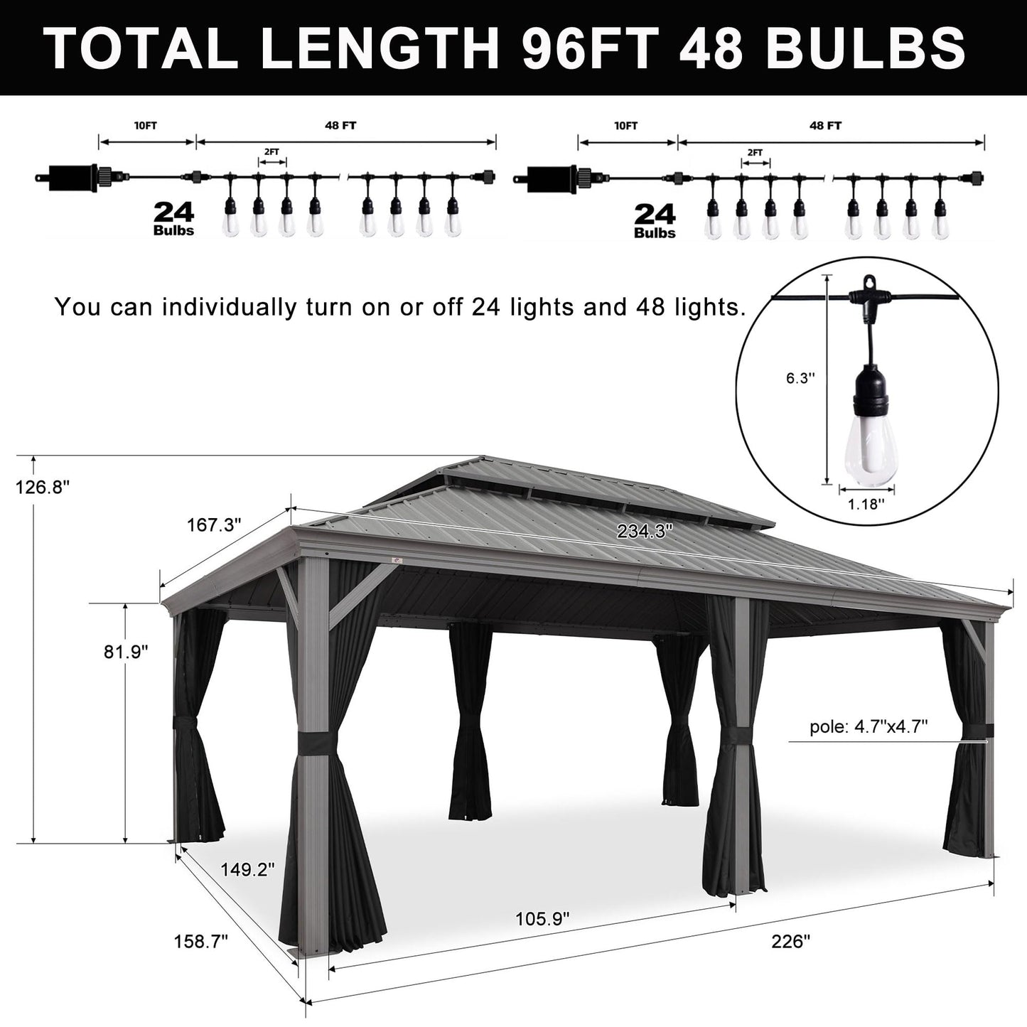 PURPLE LEAF 14' x 20' Patio Hardtop Gazebo with Light Metal Roof Heavy Duty Wind Resistance Outdoor Permanent Large Pavilion Gazebo for Patio Deck and Garden, Netting and Curtains Included, Light Grey