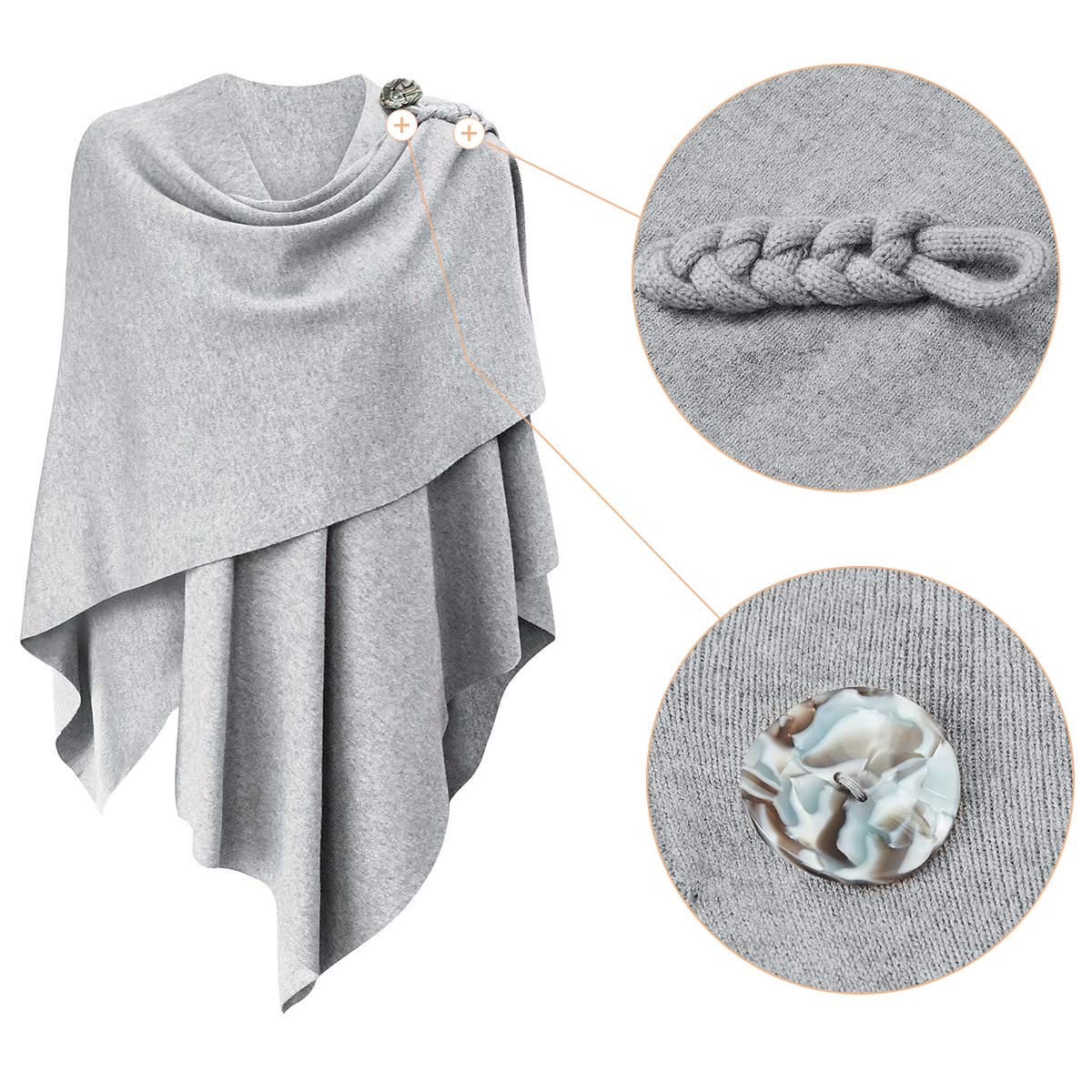 PULI Femmes Grand Poncho Croisé Sur Le Devant Pull Enveloppant Topper Tricoté Élégant Châles Cape pour l'Automne Hiver