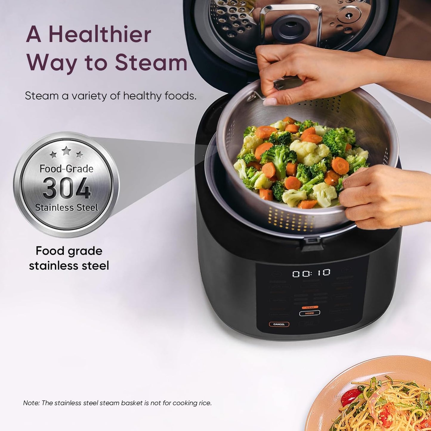 COSORI 10-Cup Rice Cooker | 18-in-1 Fuzzy Logic, Ceramic Non-Stick Pot, 24h Keep Warm, Steamer & Slow Cook, Black