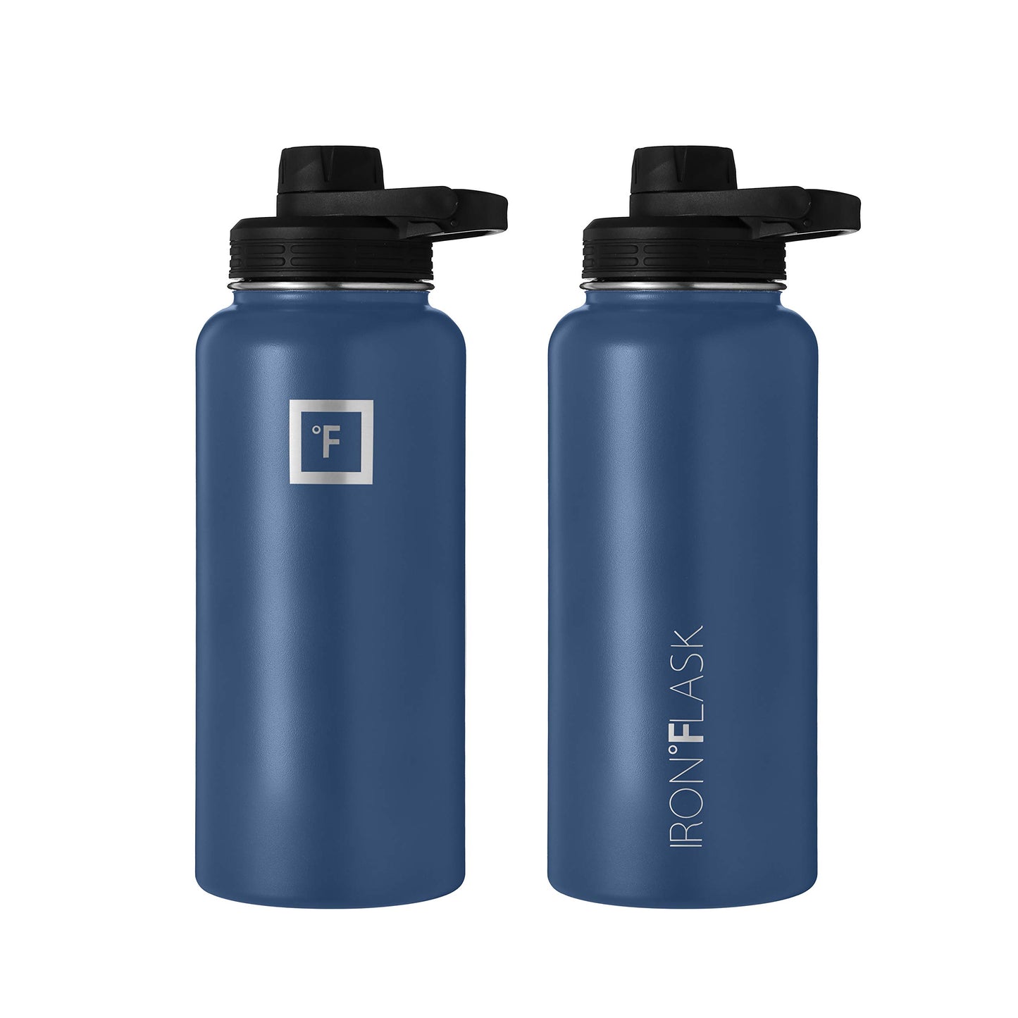 Bouteille d'hydratation de camping et de randonnée IRON °FLASK avec 3 couvercles - Bouteille d'eau en acier inoxydable, à double paroi et isolée sous vide - Anti-fuite et sans BPA (Dark Night, Straw - 32 oz) 