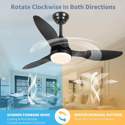 42” Smart Ceiling Fan with Light – WiFi, Alexa, Remote, LED, Black Blades