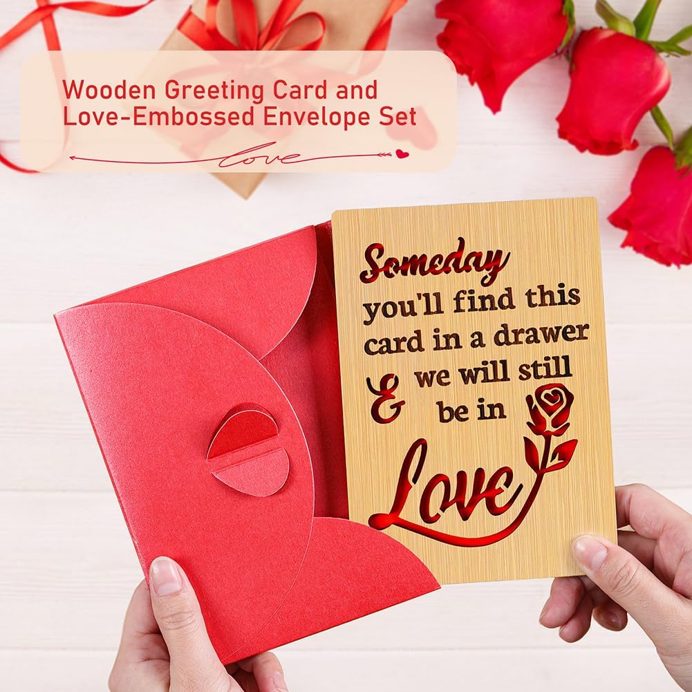 Wooden Valentines Day Card for Her Him, Romantic Wood Happy Valentines Day Gifts for Husband Wife Girlfriend Boyfriend, Wooden Valentine Greeting Card