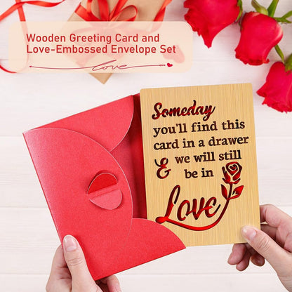 Wooden Valentines Day Card for Her Him, Romantic Wood Happy Valentines Day Gifts for Husband Wife Girlfriend Boyfriend, Wooden Valentine Greeting Card