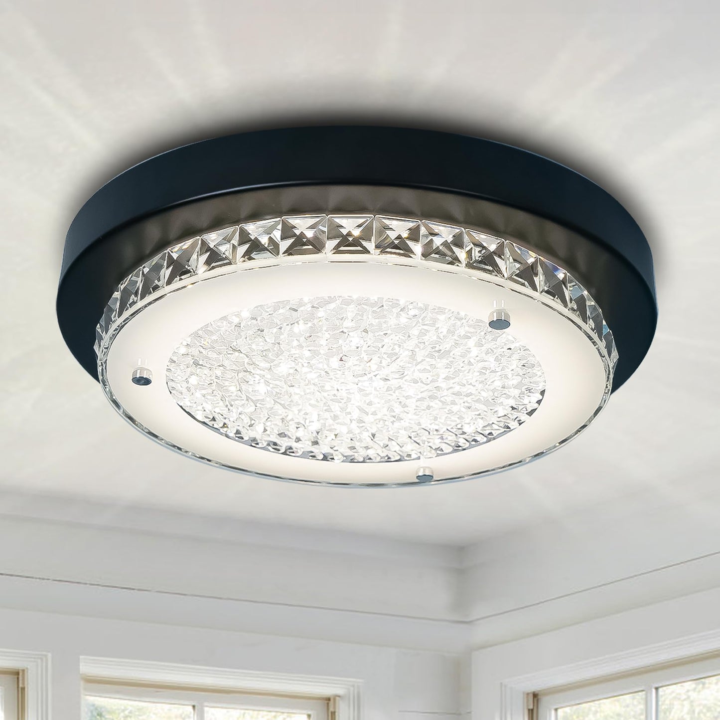 Black Crystal Flush Mount Ceiling Light – Modern Dimmable LED