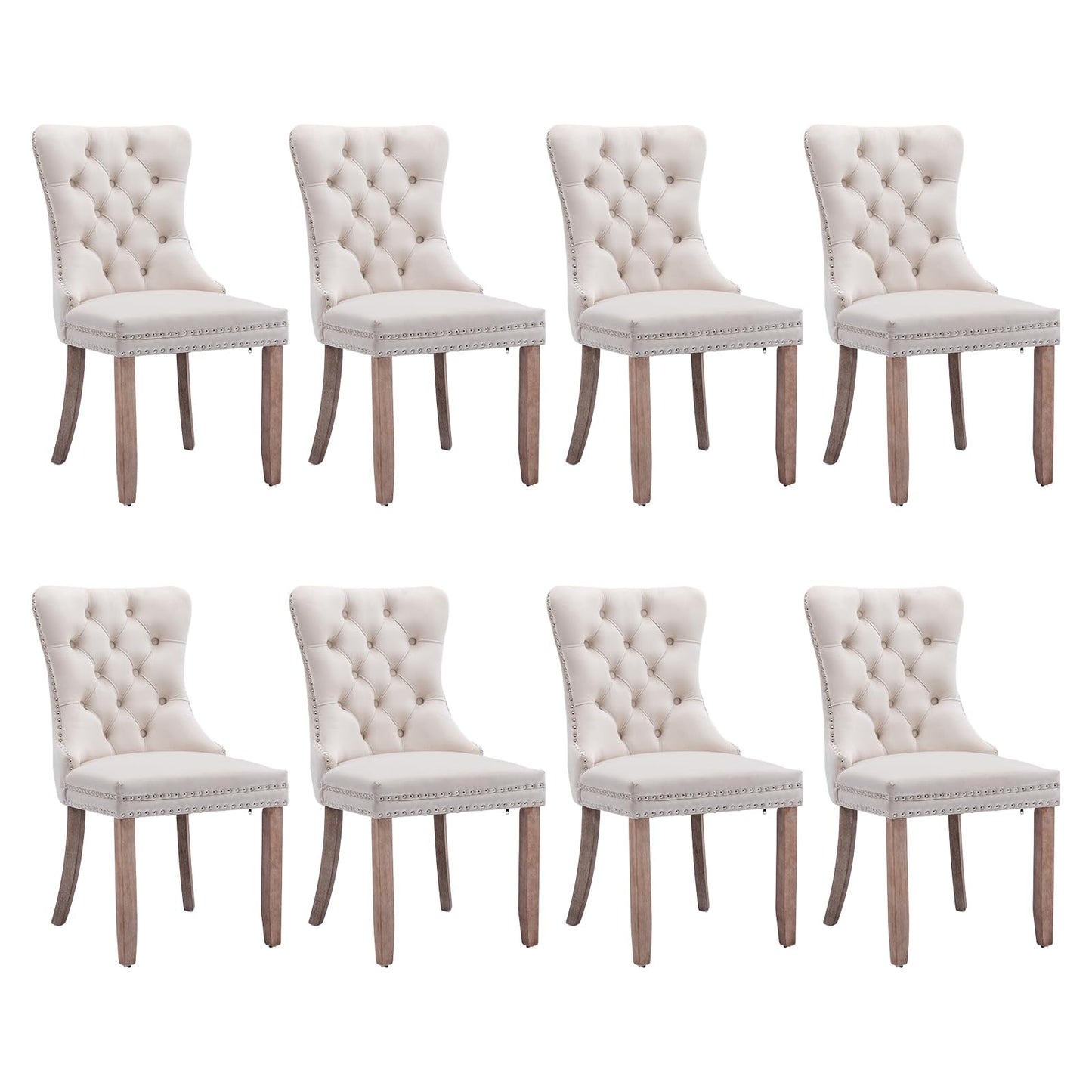 SoarFlash Leather Dining Chairs Set of 8, Tall Back Side Chair, Modern Upholstered Side Chair with Button Back Ring, Solid Wood Legs (Black&Grey)