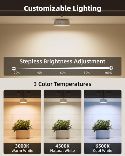 EZVALO 8 Pack Motion Sensor Closet Lights, 1200mAh Rechargeable LED Night Lights, Under Cabinet Lights, Puck Light, Dimmable, 3 Color Temps, Magnetic, Stick on for Kitchen, Stairs, Bathroom