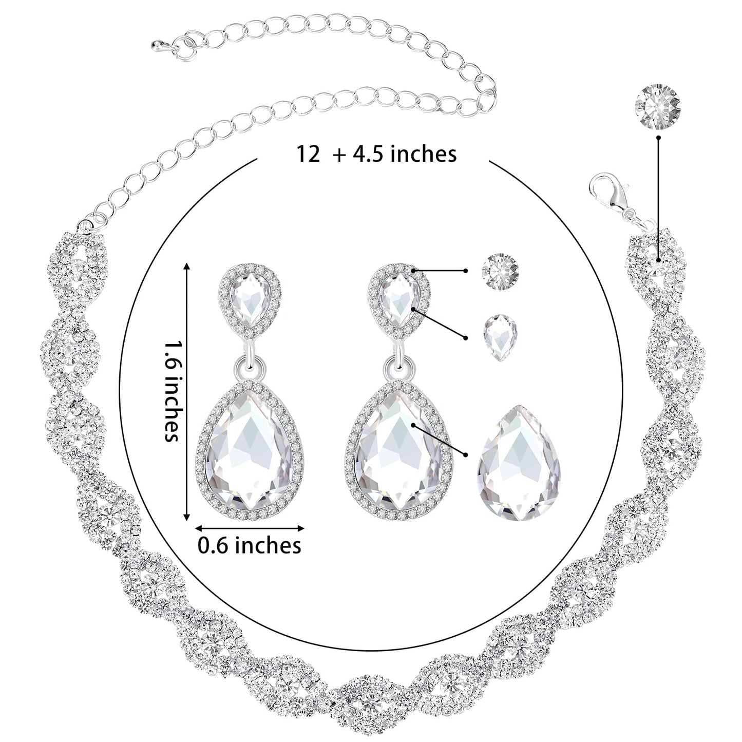 Silver Wedding Jewelry Set Clutch Evening Bag Purse Rhinestone Necklace Earring Crystal Bride Jewelry Set for Women