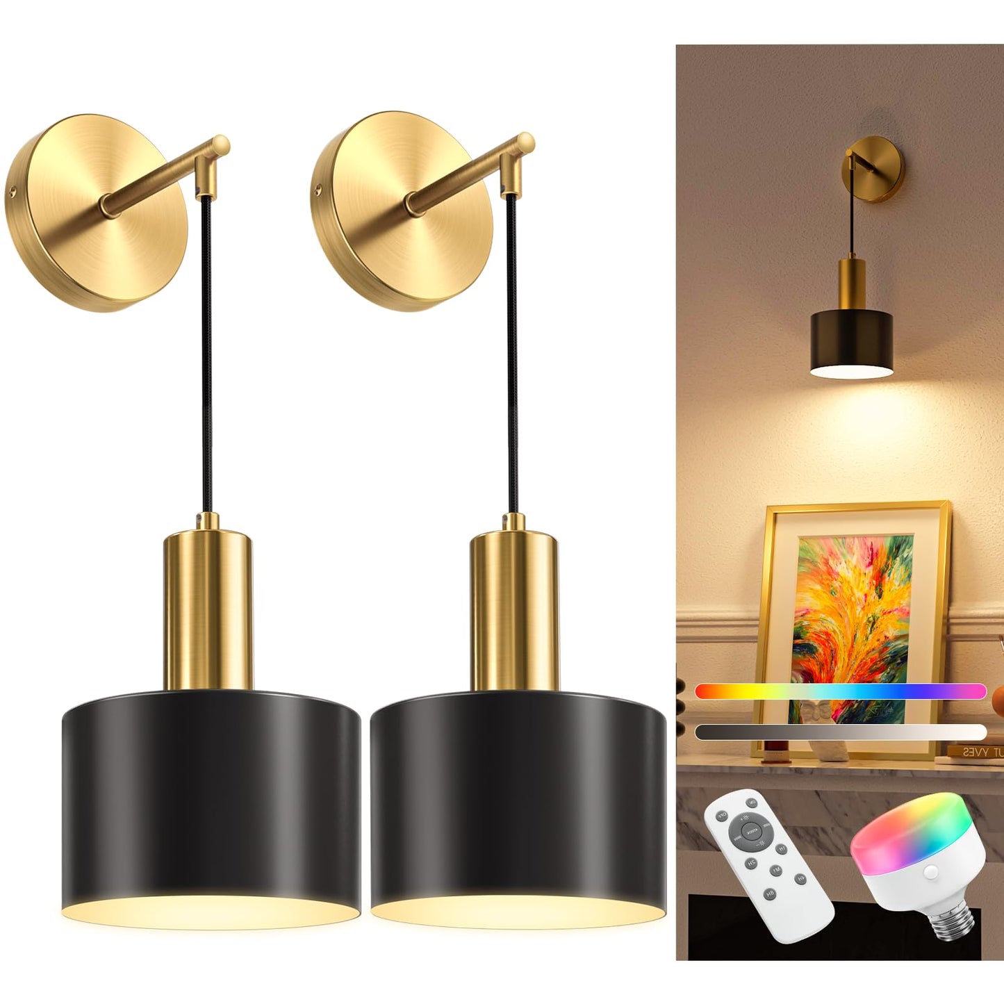 Rechargeable Battery Wall Sconce – 9-Color Dimmable Wireless Light