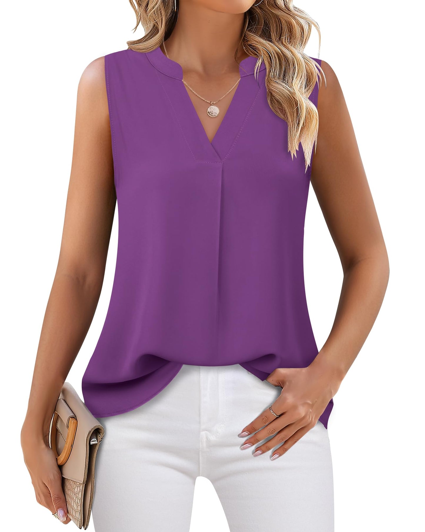 Timeson Women's Chiffon V Neck Sleeveless Blouse Tops Office Work Shirts