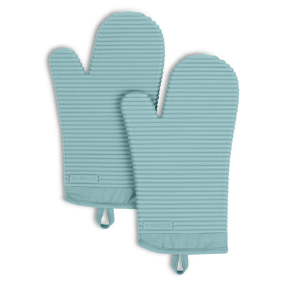 KITCHENAID Ribbed Soft Silicone Oven Mitt 2-Pack Set, Matte Black, 7.5"x13"